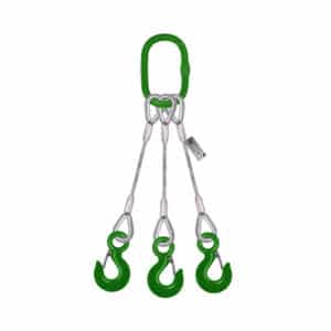 Domestic - Wire Rope Sling - Four Leg w/ Latched Sling Hooks - Rope Dia:  3/8 inch - Length 10 ft