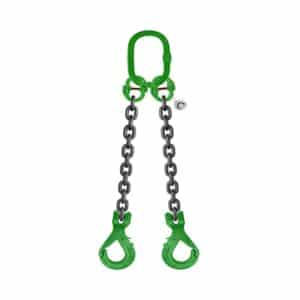 TWO LEG BRIDLE CHAIN SLING WITH CLEVIS SELF LOCKING HOOK