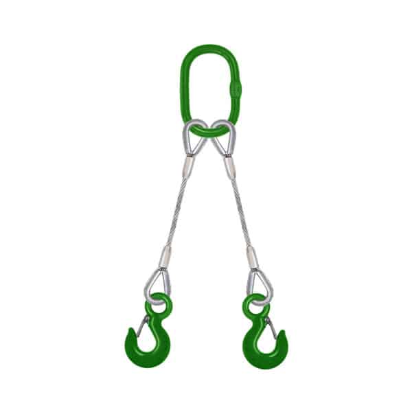 TWO LEG STEEL WIRE ROPE BRIDLE SLING WITH EYE SLING HOOK WITH SAFETY LATCH