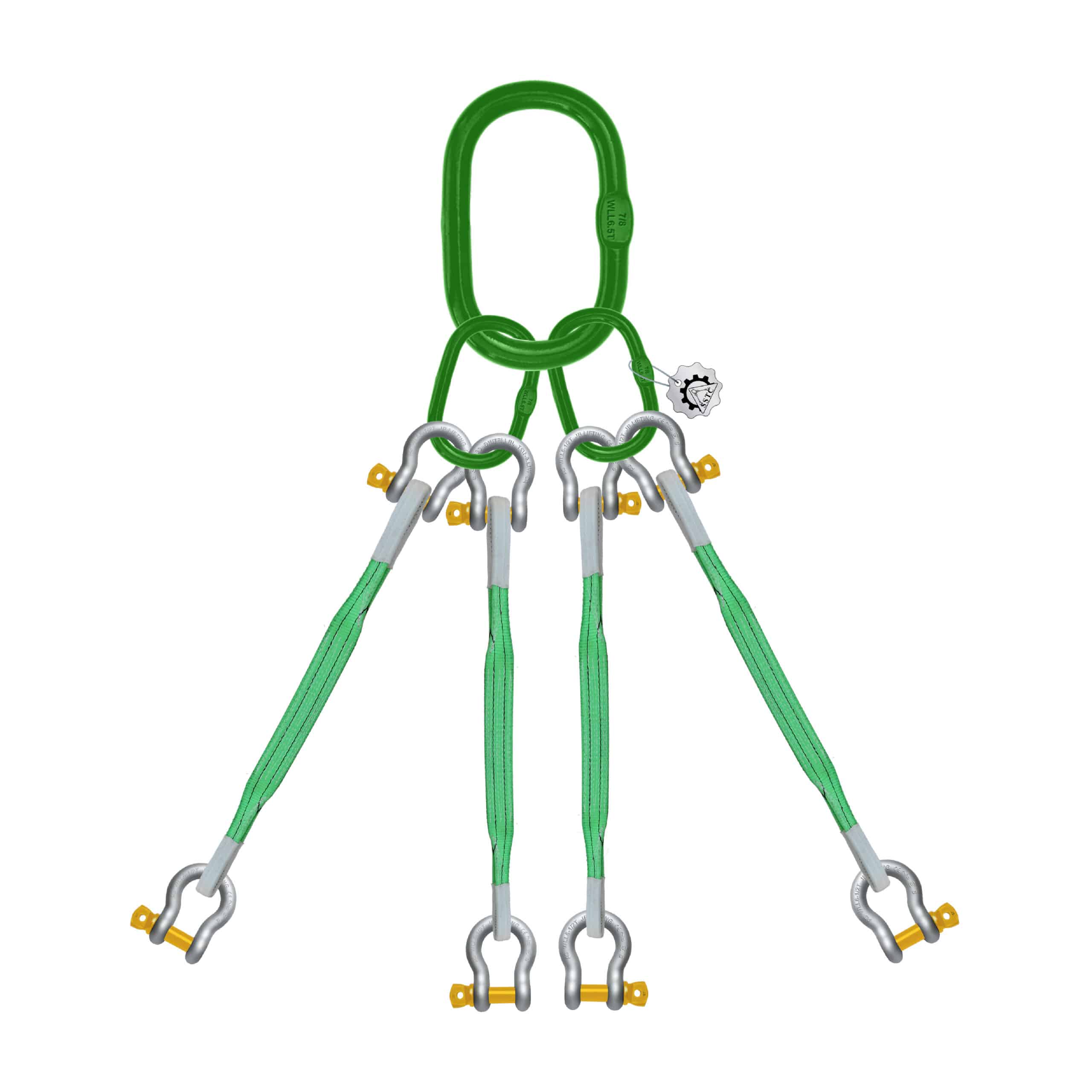 4 LEG GREEN WEB SLING WITH BOWSHAPED SHACKLE SCREW PIN 61 Safe and