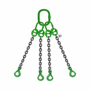 FOUR LEG CHAIN SLING WITH CLEVIS SELF LOCKING HOOK