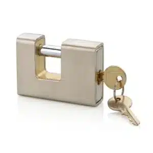 Armoured rectangle brass padlock with brass keys